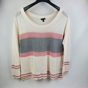 Torrid Sweater Women Torrid 2=2X Plus Long Sleeve White Pink Gray Stipes Cotton